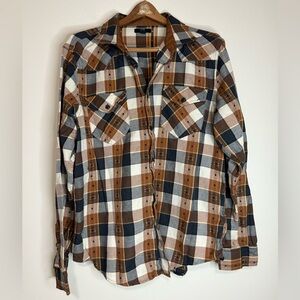 Frye Men's Casual Plaid Shirt - Brown, Blue, White size large